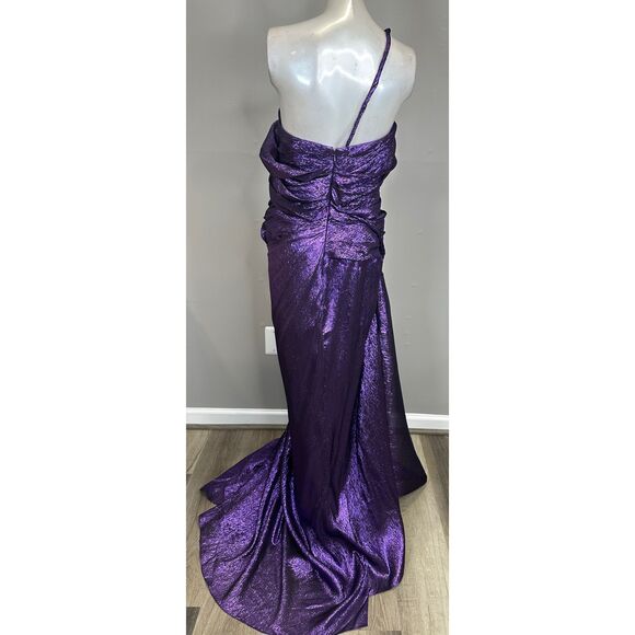 NWT OSCAR DE LA RENTA One-Shoulder Draped Silk-Blend Lamé Gown Size 10 $7995 - Picture 6 of 9